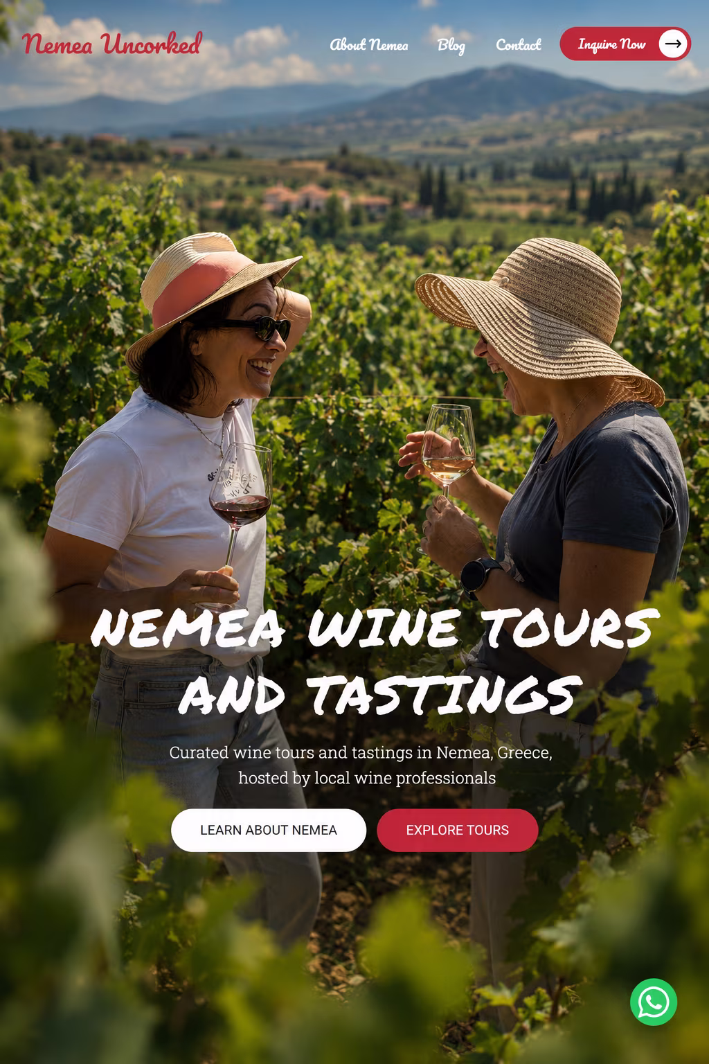 Αρχική σελίδα του Nemea Uncorked με εμπειρίες οινογνωσίας